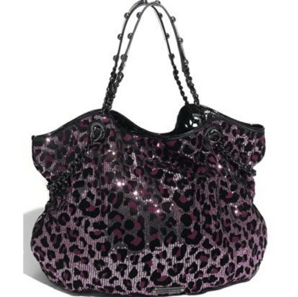 Betsey Johnson cheetah print sequence totes bag